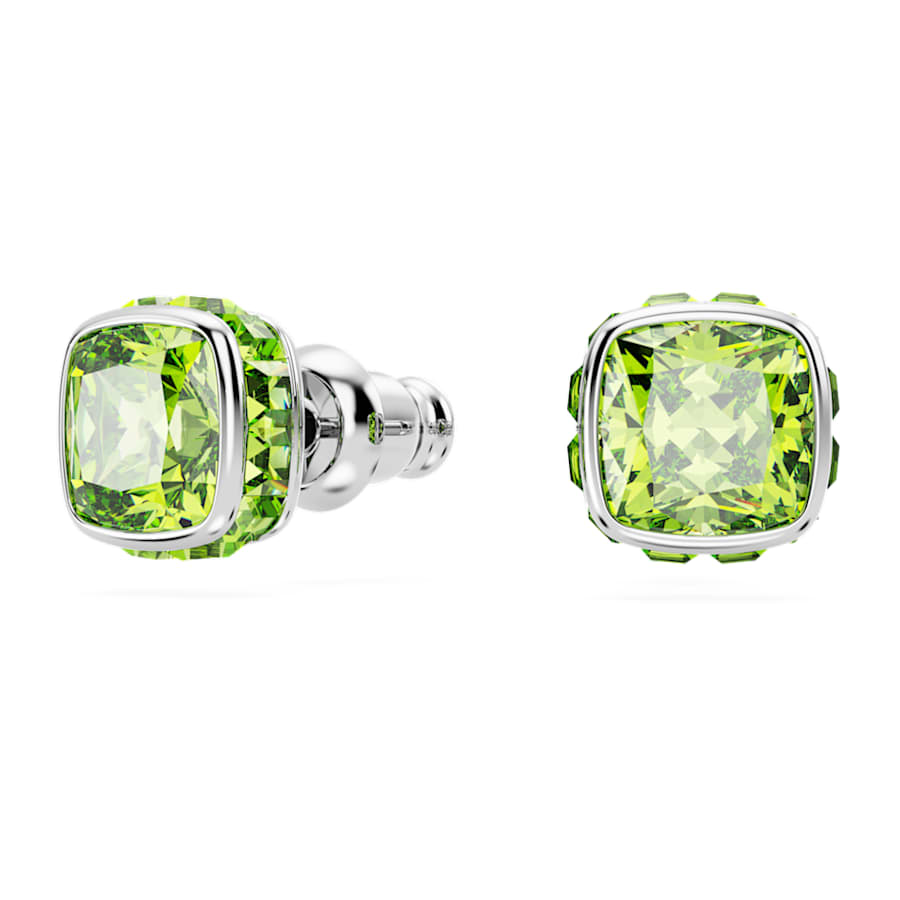 ARETES SWAROVSKI BIRTHSTONE TALLA CUADRADA, AGOSTO, VERDE, BAÑO DE RODIO