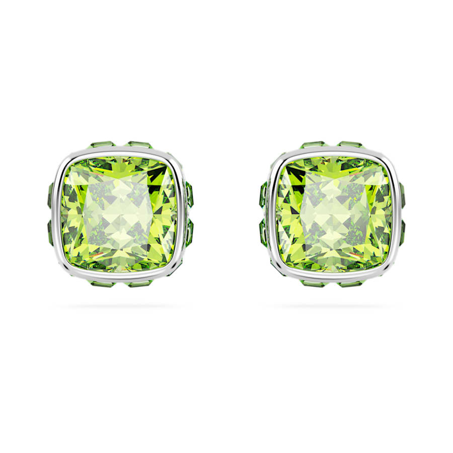 ARETES SWAROVSKI BIRTHSTONE TALLA CUADRADA, AGOSTO, VERDE, BAÑO DE RODIO