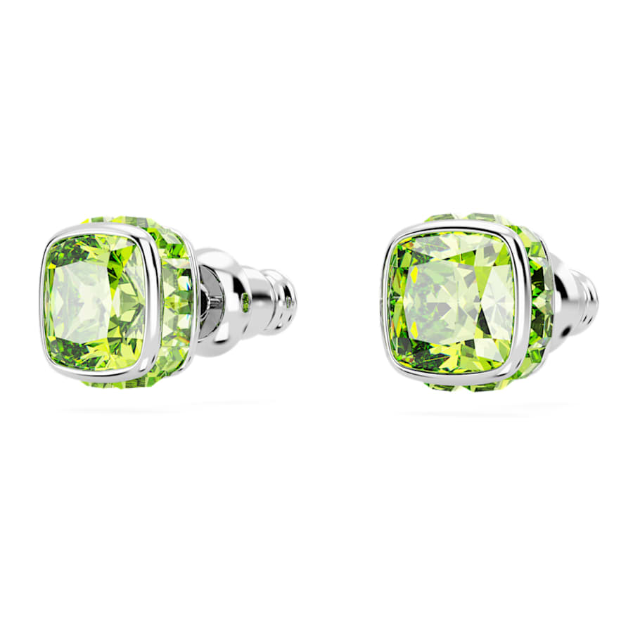 ARETES SWAROVSKI BIRTHSTONE TALLA CUADRADA, AGOSTO, VERDE, BAÑO DE RODIO