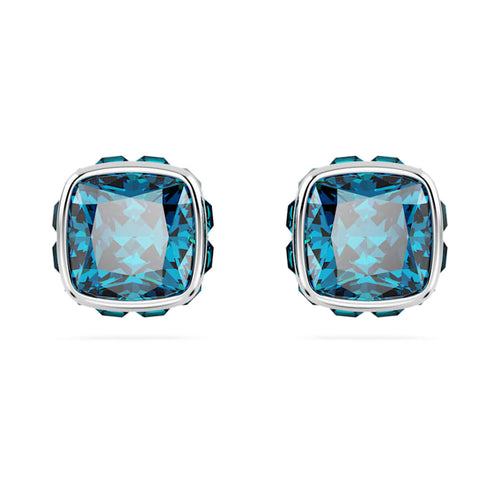 ARETES SWAROVSKI BIRTHSTONE TALLA CUADRADA, DICIEMBRE, AZULES, BAÑO DE RODIO