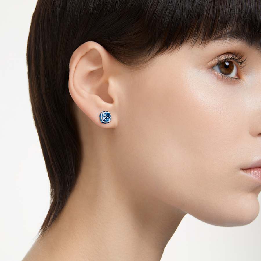 ARETES SWAROVSKI BIRTHSTONE TALLA CUADRADA, DICIEMBRE, AZULES, BAÑO DE RODIO