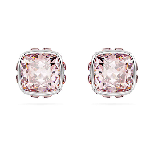 ARETES SWAROVSKI BIRTHSTONE TALLA CUADRADA, JUNIO, ROSAS, BAÑO DE RODIO
