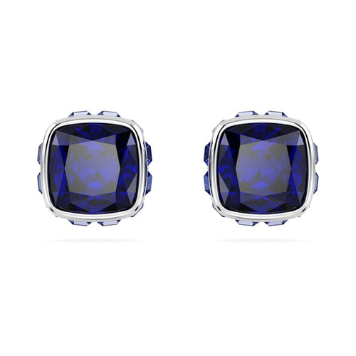 ARETES SWAROVSKI BIRTHSTONE TALLA CUADRADA, SETIEMBRE, AZULES, BAÑO DE RODIO
