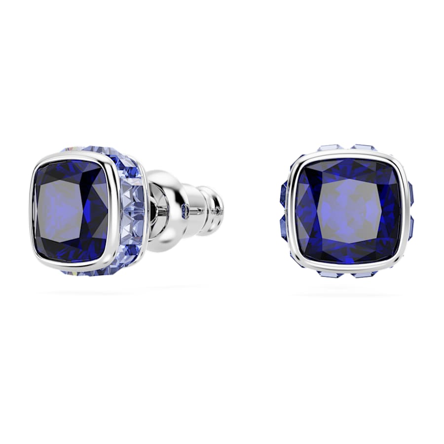 ARETES SWAROVSKI BIRTHSTONE TALLA CUADRADA, SETIEMBRE, AZULES, BAÑO DE RODIO