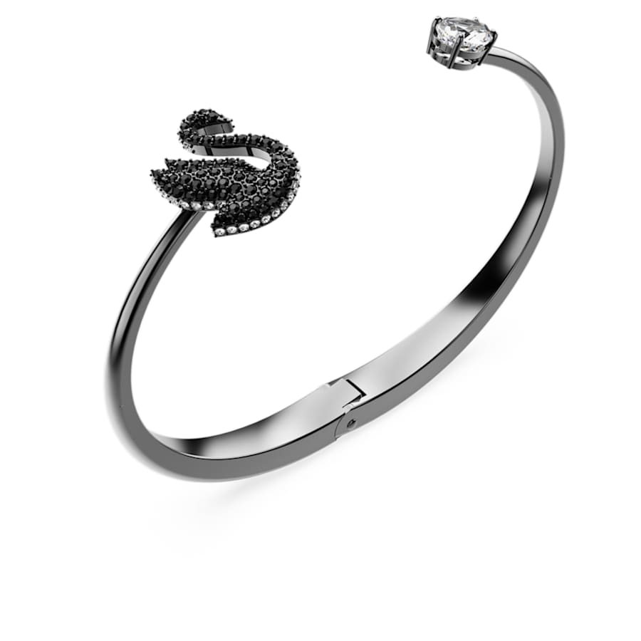 PULSERA SWAROVSKI SWAN CISNE, NEGRO, BAÑO DE RUTENIO, TALLA M
