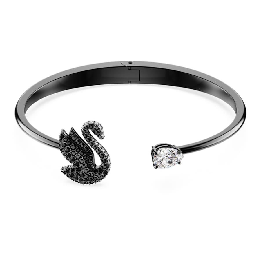 PULSERA SWAROVSKI SWAN CISNE, NEGRO, BAÑO DE RUTENIO, TALLA M