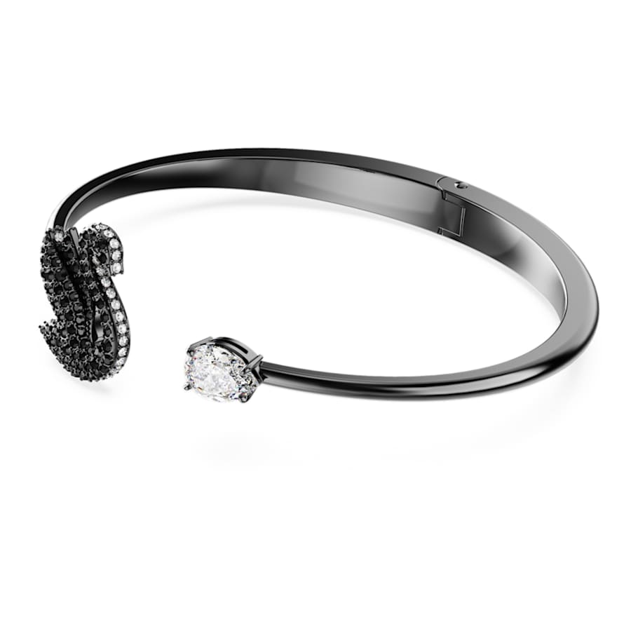 PULSERA SWAROVSKI SWAN CISNE, NEGRO, BAÑO DE RUTENIO, TALLA M