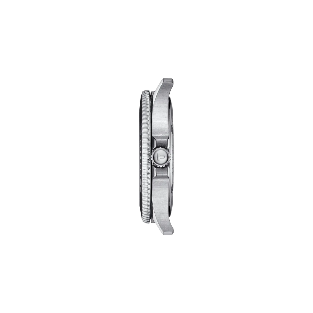 RELOJ TISSOT SEASTAR 1000, CUARZO, ESFERA NEGRA, BRAZALETE DE ACERO, FECHA, 40 MM