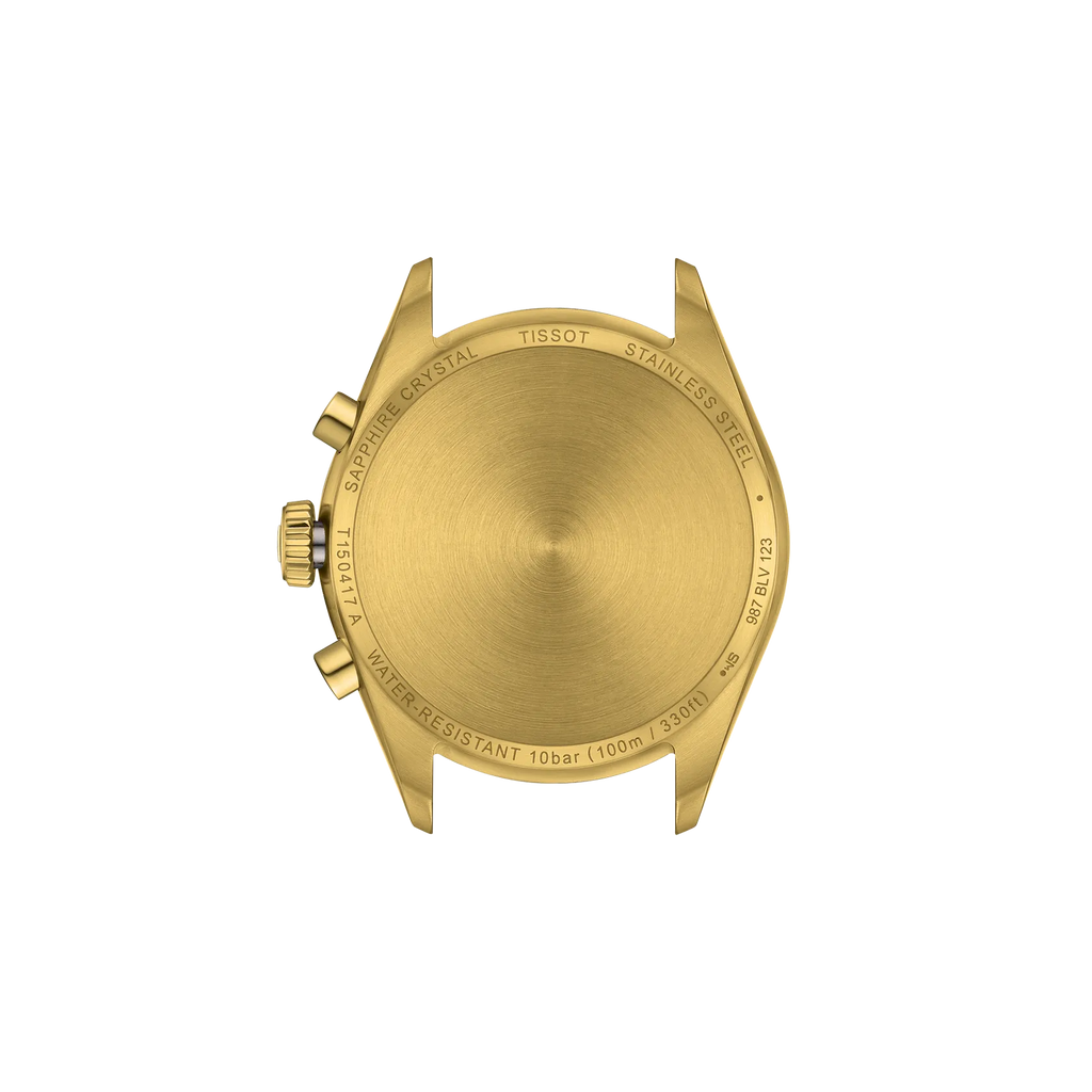 RELOJ TISSOT PR 100, CUARZO, ESFERA GRIS, BRAZALETE DE ACERO PVD, CRONCÓGRAFO, 40 MM