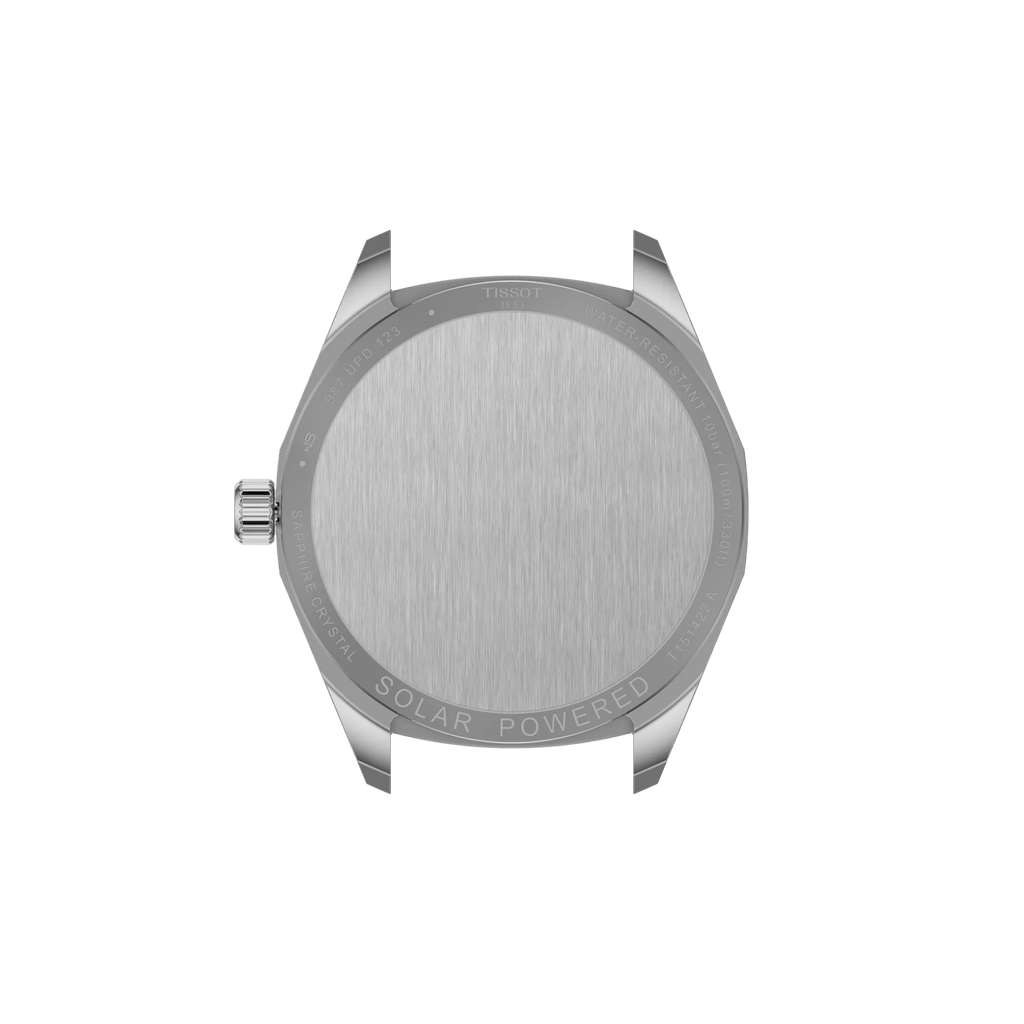 RELOJ TISSOT PR100 SOLAR, ESFERA GRIS, BRAZALETE DE CUERO MARRCÓN, FECHA, 39 MM