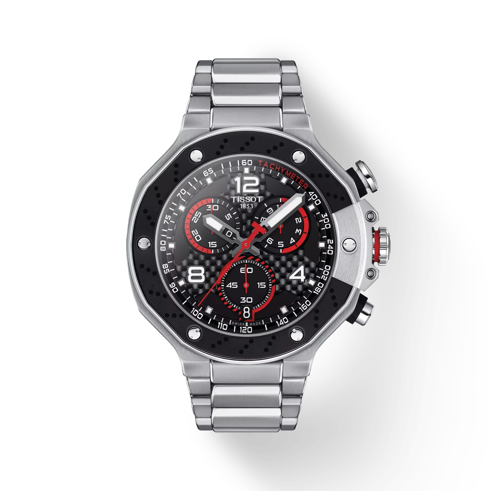 RELOJ TISSOT T-RACE MOTO GP LE2022, CUARZO, ESFERA NEGRA, BRAZALETE DE ACERO, CRONCÓGRAFO, 45 MM