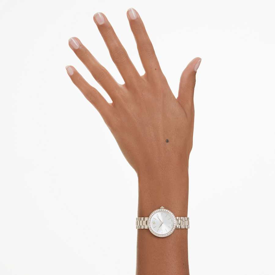 RELOJ SWAROVSKI CERTA BRAZALETE DE ACERO INOXIDABLE PVD TONO CHAMPCÁN, ESFERA BLANCA, CAJA 30 MM, MUJER