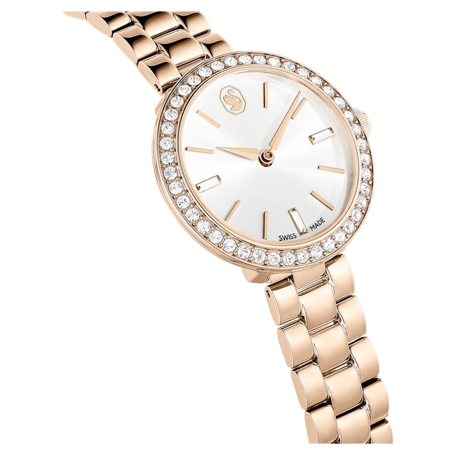 RELOJ SWAROVSKI CERTA BRAZALETE DE ACERO INOXIDABLE PVD TONO CHAMPCÁN, ESFERA BLANCA, CAJA 30 MM, MUJER