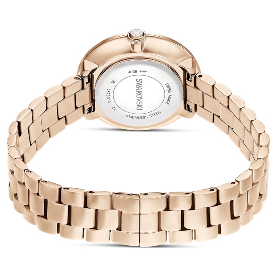 RELOJ SWAROVSKI CERTA BRAZALETE DE ACERO INOXIDABLE PVD TONO CHAMPCÁN, ESFERA BLANCA, CAJA 30 MM, MUJER