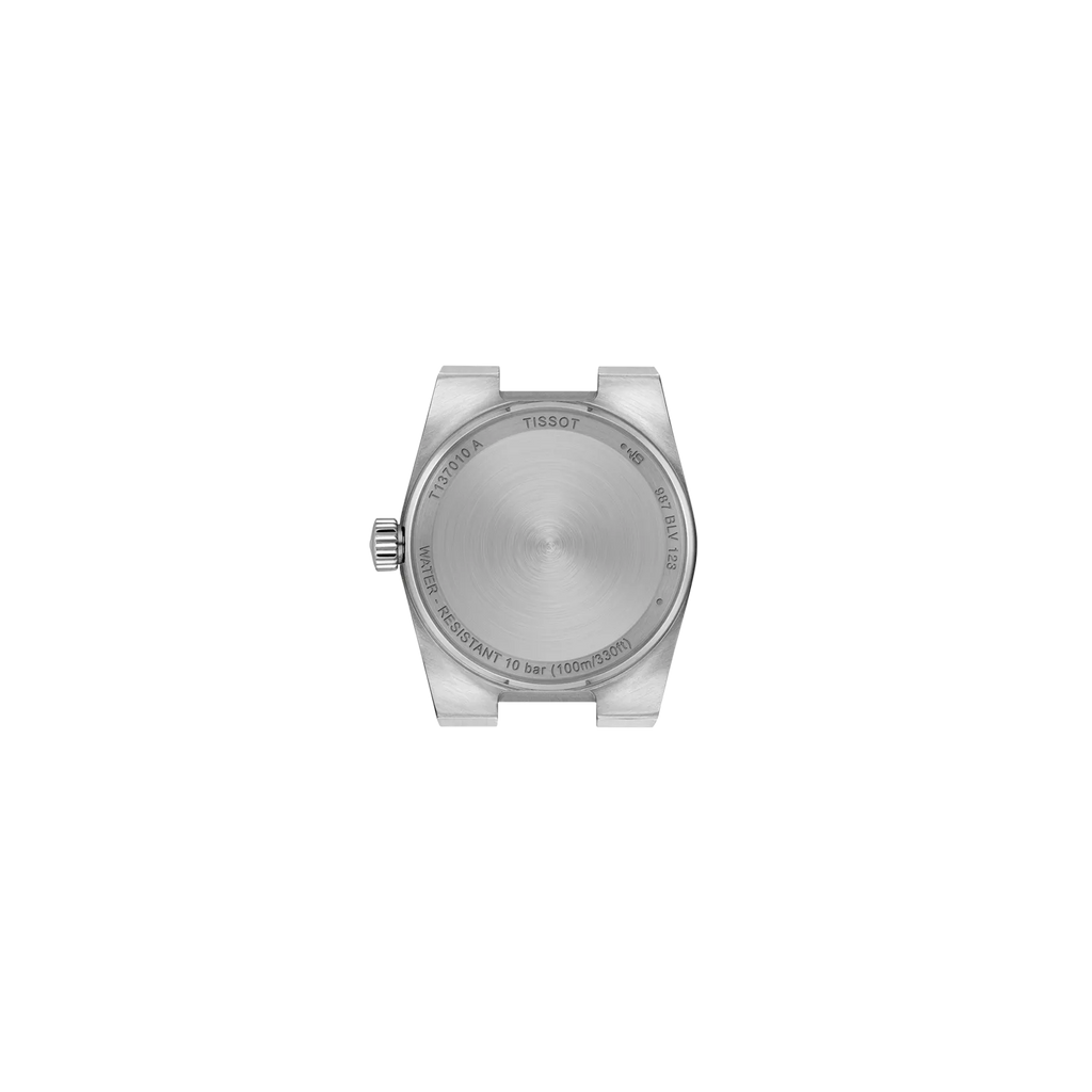 RELOJ TISSOT PRX, CUARZO, ESFERA NEGRA, BRAZALETE DE ACERO, 25 MM