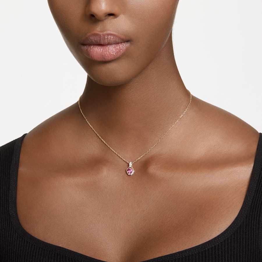 COLLAR SWAROVSKI CHROMA, CORAZCÓN, ROJO, BAÑO TONO ORO