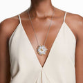 COLLAR SWAROVSKI IDYLLIA Y BROCHE TALLAS MIXTAS, FLOR, LARGO, AMARILLO, BAÑO DE RODIO