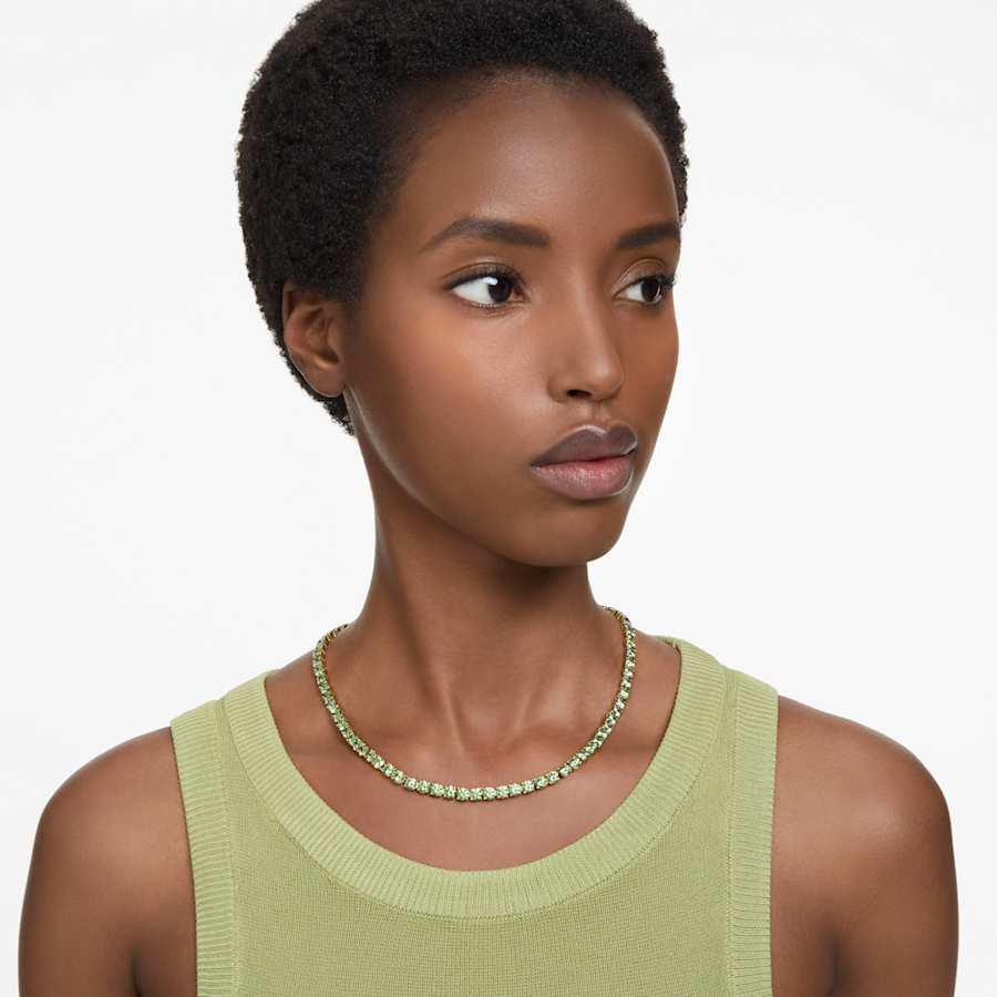 COLLAR SWAROVSKI MATRIX TENNIS TALLA REDONDA, MEDIO, VERDE, BAÑO TONO ORO