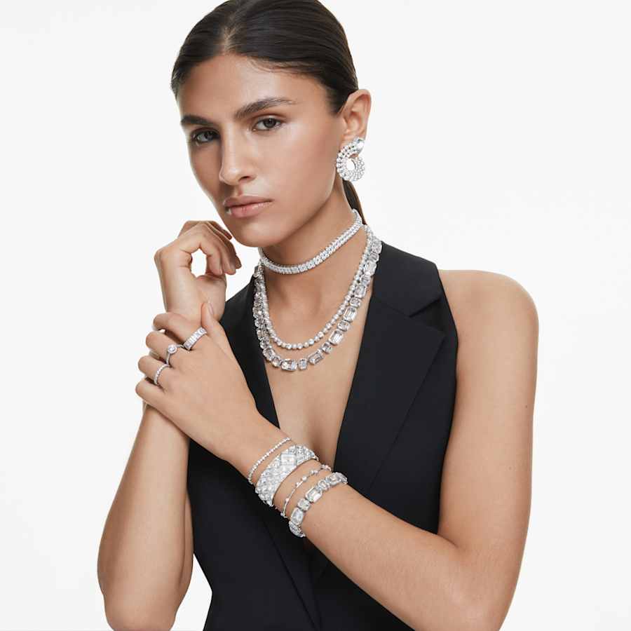 PULSERA SWAROVSKI TENNIS CONSTELLA CRYSTAL PEARL, TALLAS REDONDAS, BLANCA, BAÑO DE RODIO