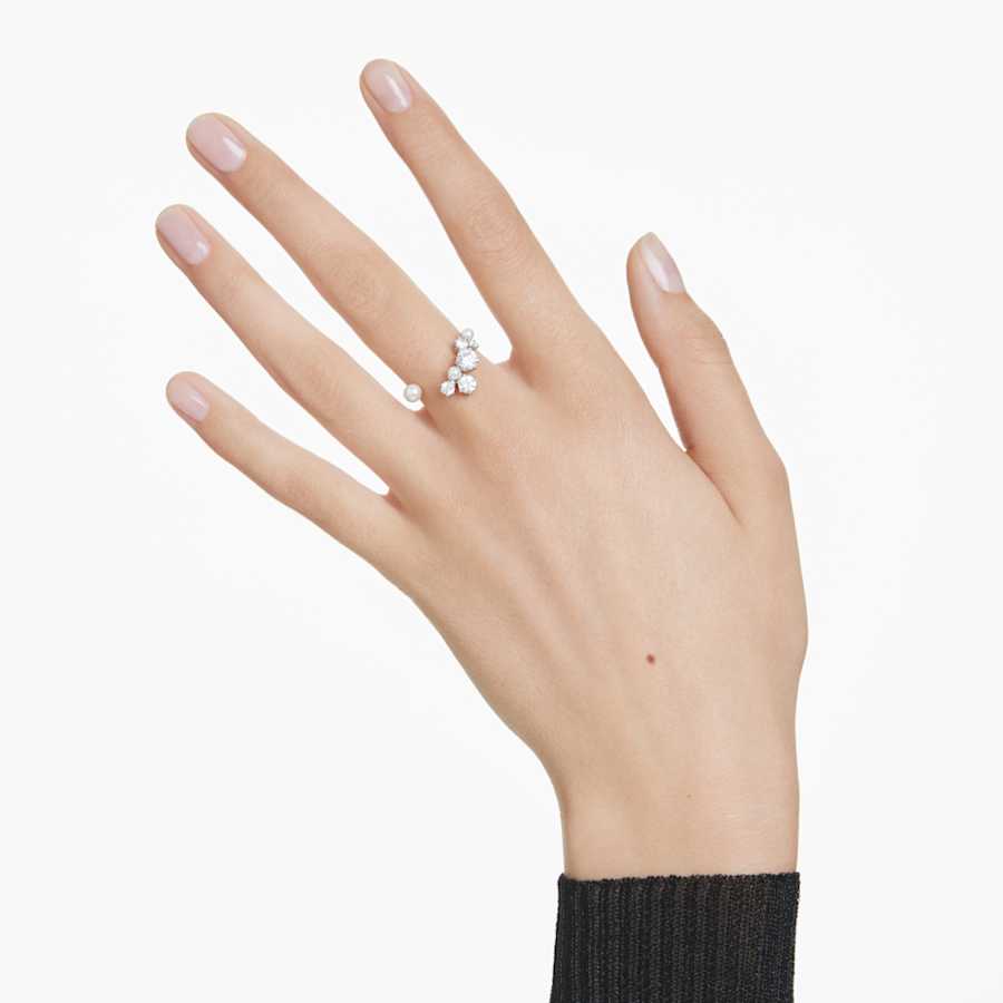 ANILLO SWAROVSKI CONSTELLA CRYSTAL PEARL ABIERTO, TALLAS REDONDAS, BLANCO, BAÑO DE RODIO