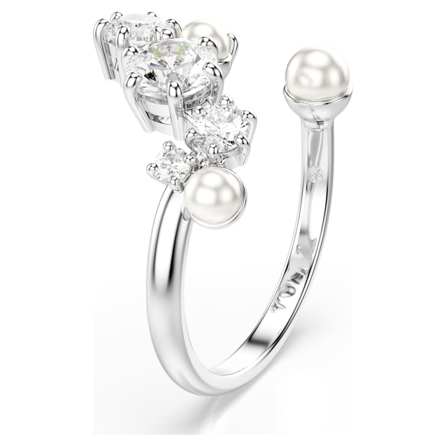 ANILLO SWAROVSKI  CONSTELLA CRYSTAL PEARL ABIERTO, TALLAS REDONDAS, BLANCO, BAÑO DE RODIO, TALLA 52