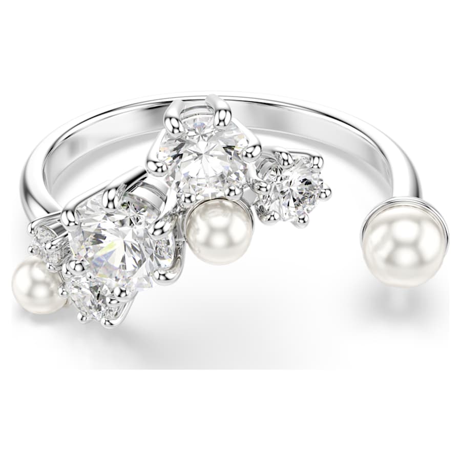 ANILLO SWAROVSKI  CONSTELLA CRYSTAL PEARL ABIERTO, TALLAS REDONDAS, BLANCO, BAÑO DE RODIO, TALLA 52