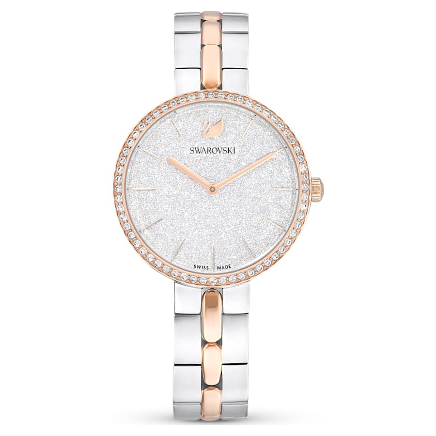 RELOJ SWAROVSKI BRAZALETE DE ACERO INOXIDABLE COMBINADO PVD TONO ORO, ESFERA DE CRISTALES, MOVIMIENTO CUARZO, CAJA 40 MM, MUJER