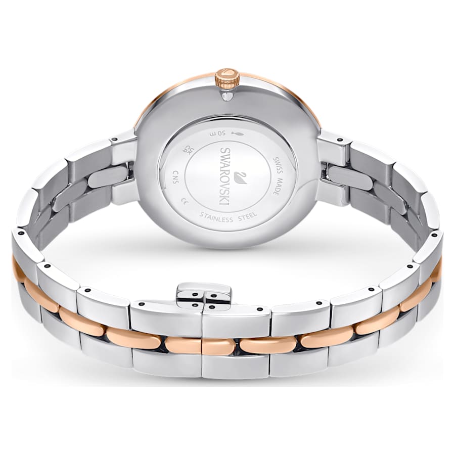 RELOJ SWAROVSKI BRAZALETE DE ACERO INOXIDABLE COMBINADO PVD TONO ORO, ESFERA DE CRISTALES, MOVIMIENTO CUARZO, CAJA 40 MM, MUJER
