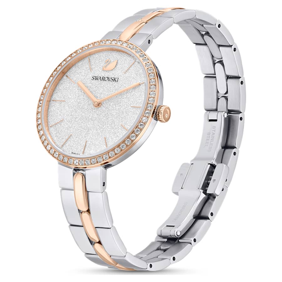 RELOJ SWAROVSKI BRAZALETE DE ACERO INOXIDABLE COMBINADO PVD TONO ORO, ESFERA DE CRISTALES, MOVIMIENTO CUARZO, CAJA 40 MM, MUJER
