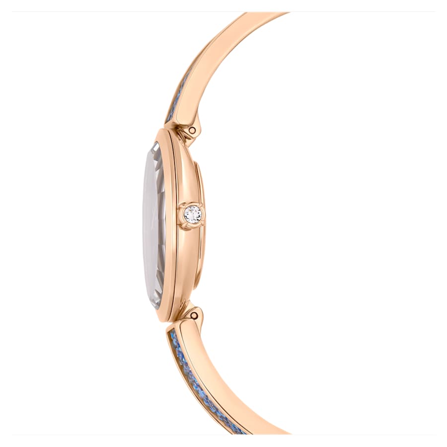 RELOJ SWAROVSKI CRYSTAL ROCK OVAL BRAZALETE DE ACERO INOXIDABLE TONO ORO ROSA, ESFERA AZUL, MOVIMIENTO CUARZO, CAJA 26 MM, MUJER
