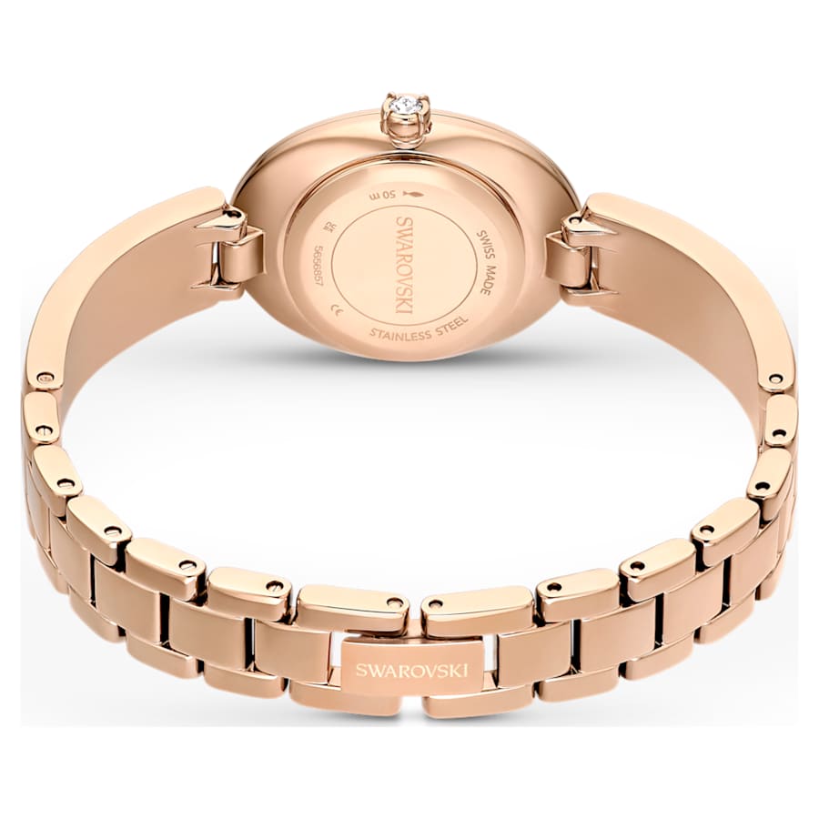 RELOJ SWAROVSKI CRYSTAL ROCK OVAL BRAZALETE DE ACERO INOXIDABLE PVD ORO ROSA, ESFERA CAFC