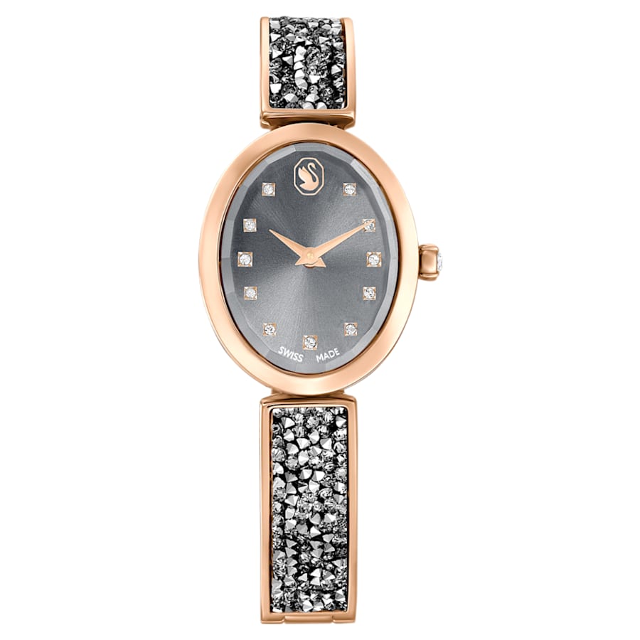 RELOJ SWAROVSKI CRYSTAL ROCK OVAL BRAZALETE DE ACERO INOXIDABLE PVD ORO ROSA, ESFERA GRIS, MOVIMIENTO CUARZO, CAJA 26 MM, MUJER