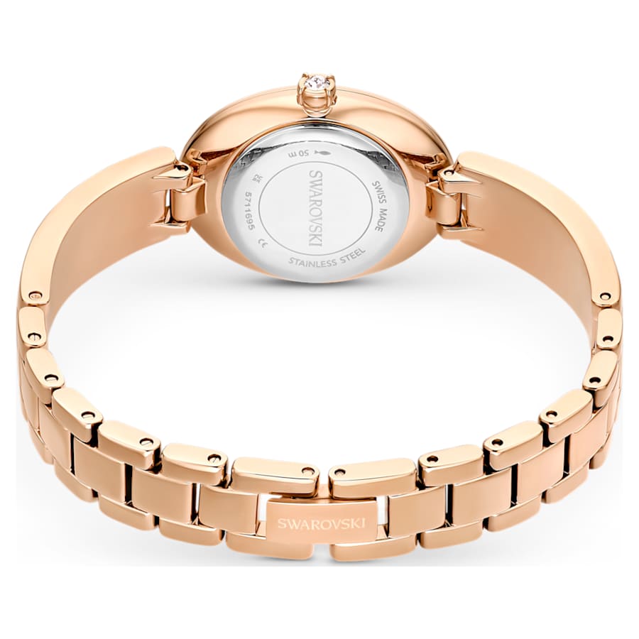 RELOJ SWAROVSKI CRYSTAL ROCK OVAL BRAZALETE DE ACERO INOXIDABLE PVD ORO ROSA, ESFERA GRIS, MOVIMIENTO CUARZO, CAJA 26 MM, MUJER