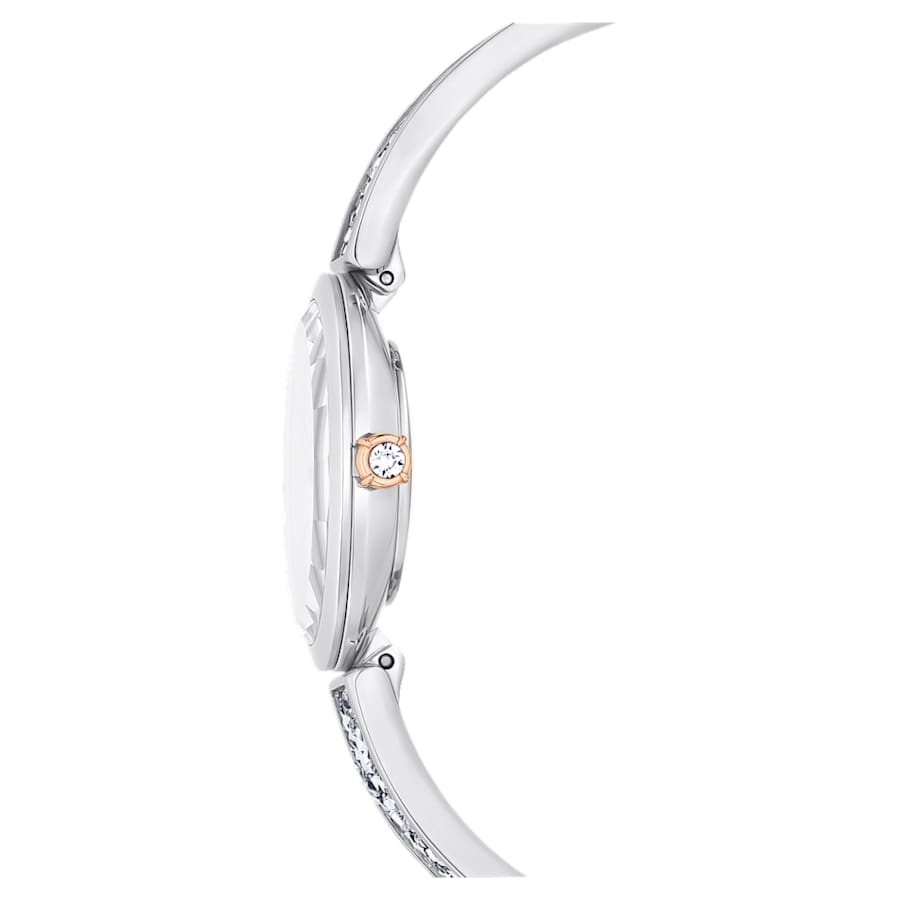 RELOJ SWAROVSKI CRYSTAL ROCK OVAL BRAZALETE DE ACERO INOXIDABLE, ESFERA PLATEADA, MOVIIMENTO CUARZO, CAJA 29 X 26 MM, MUJER
