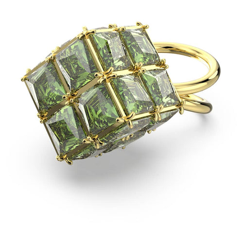 ANILLO SWAROVSKI CURIOSA TALLA CUADRADA, VERDE, BAÑO TONO ORO, TALLA 58