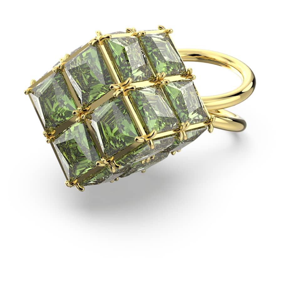 ANILLO SWAROVSKI CURIOSA TALLA CUADRADA, VERDE, BAÑO TONO ORO, TALLA 58