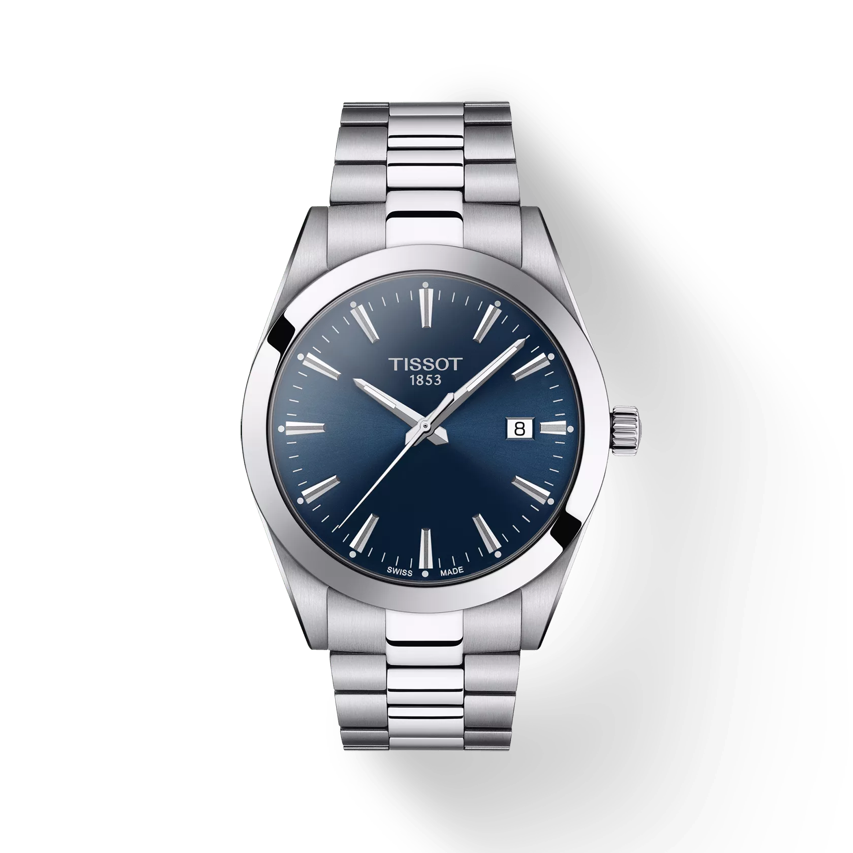 RELOJ TISSOT GENTLEMAN, CUARZO, ESFERA AZUL, BRAZALETE DE ACERO, FECHA, 40 MM