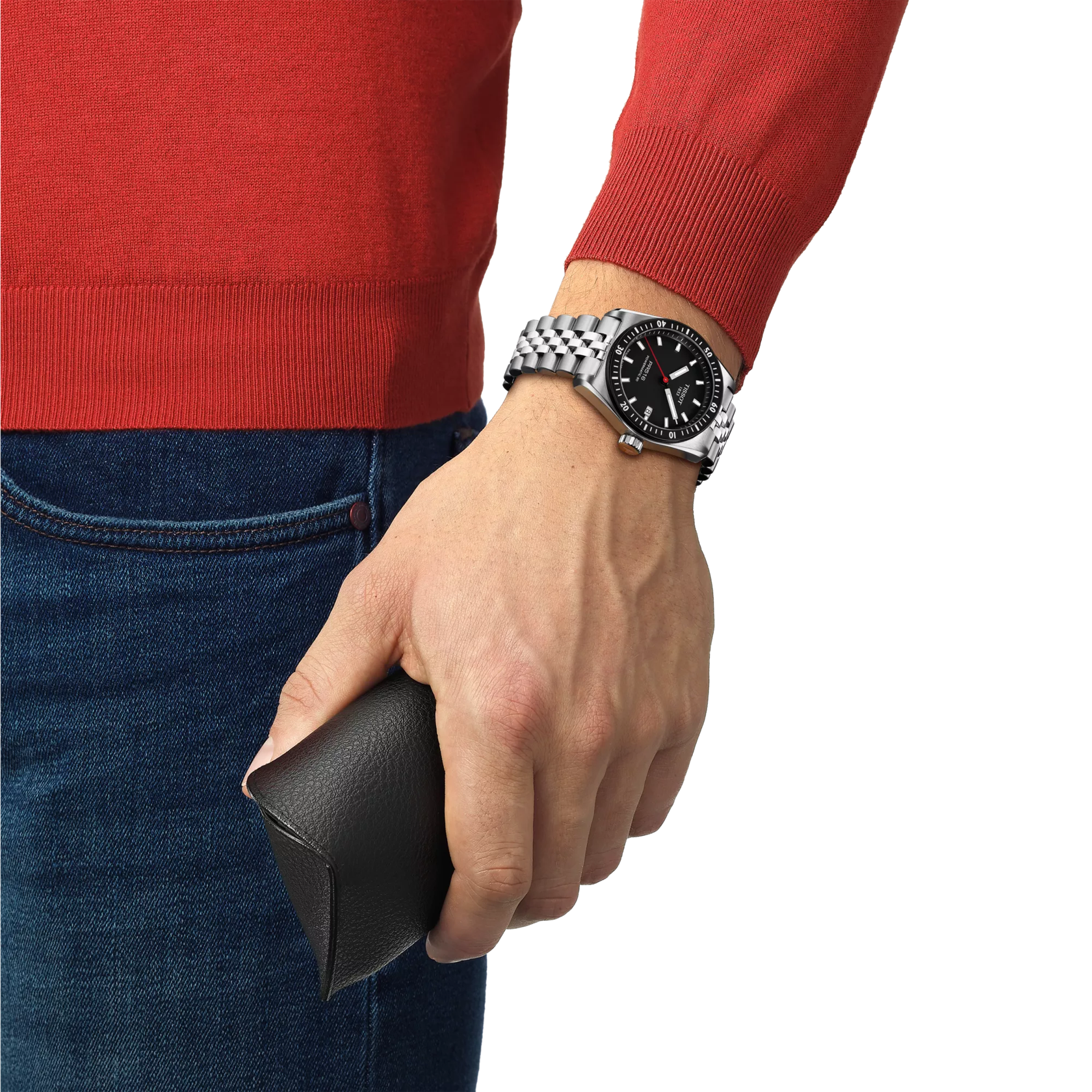 RELOJ TISSOT PR516, AUTOMCÁTICO, ESFERA NEGRA, BRAZALETE DE ACERO, FECHA, 38 MM