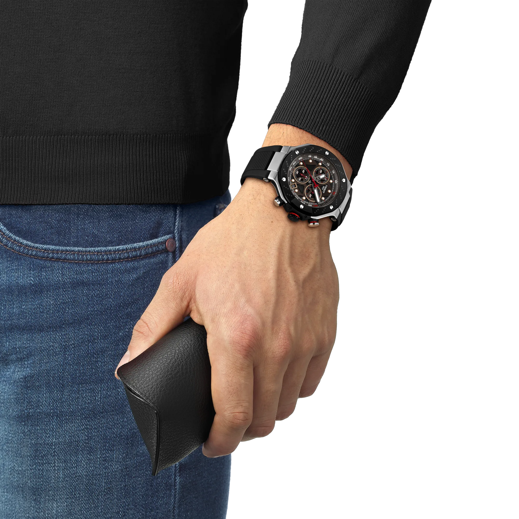 RELOJ TISSOT T-RACE MOTO GP, 2025, CUARZO, ESFERA NEGRA, BRAZALETE DE CAUCHO NEGRO, EDICICÓN ESPECIAL, CRONCÓGRAFO, 45 MM