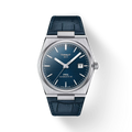 RELOJ TISSOT PRX, AUTOMCÁTICO, ESFERA AZUL, FAJA DE CUERO AZUL, FECHA, 40 MM