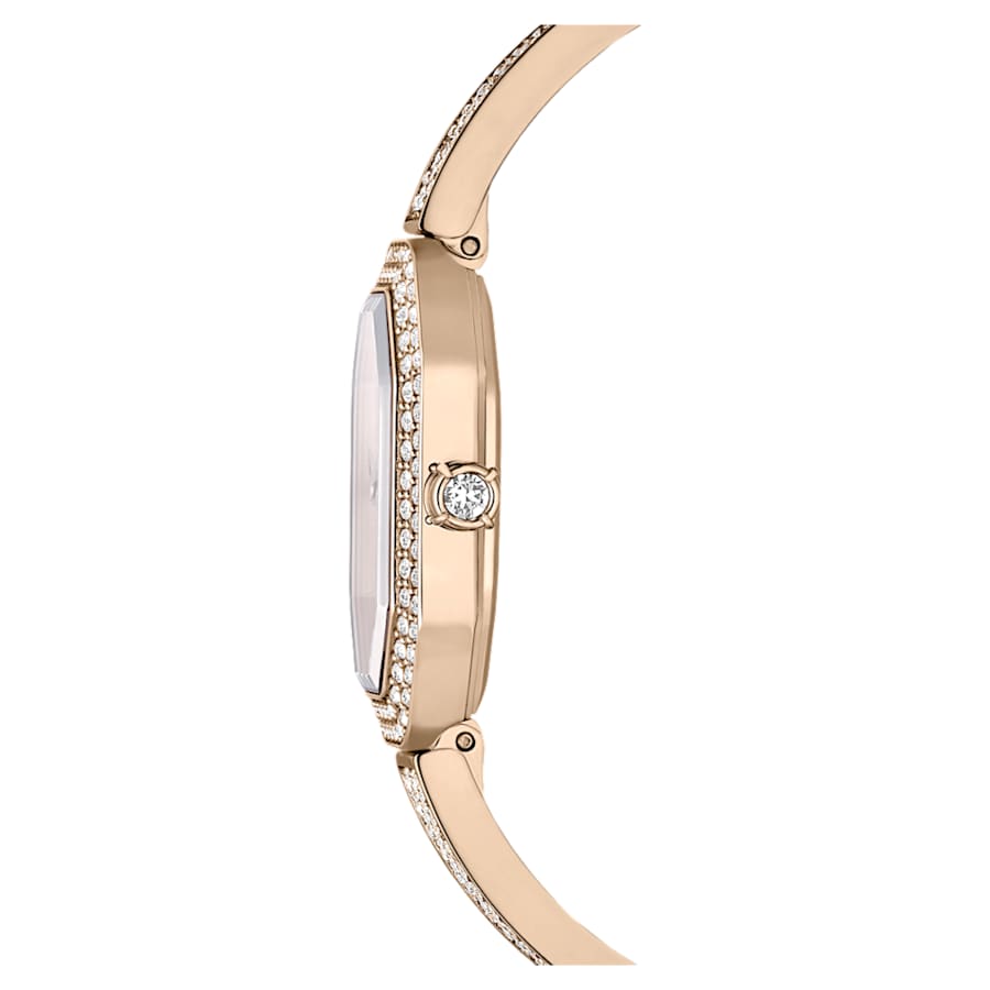 RELOJ SWAROVSKI DEXTERA, ACERO INOXIDABLE PVD TONO ORO CHAMPCÁN, ESFERA PLATEADA, MOVIMIENTO CUARZO, CAJA 31 X 19 MM, MUJER