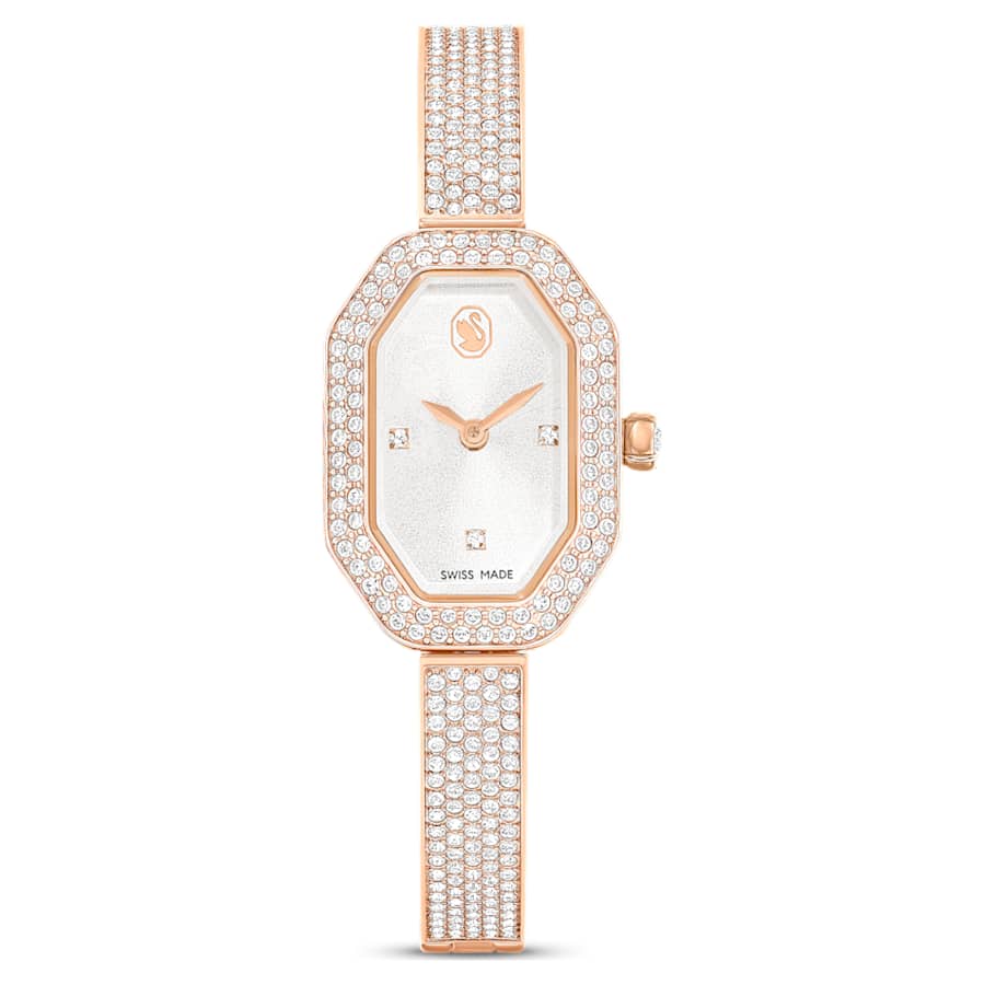 RELOJ SWAROVSKI DEXTERA BANGLE, BRAZALETE DE ACERO INOXIDABLE PVD TONO ORO ROSA, ESFERA BLANCA, MOVIMIENTO CUARZO, CAJA 31 X 19 MM, MUJER