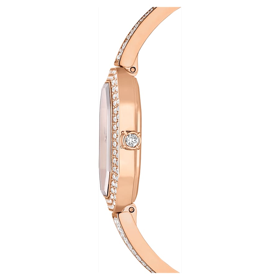 RELOJ SWAROVSKI DEXTERA BANGLE, BRAZALETE DE ACERO INOXIDABLE PVD TONO ORO ROSA, ESFERA BLANCA, MOVIMIENTO CUARZO, CAJA 31 X 19 MM, MUJER