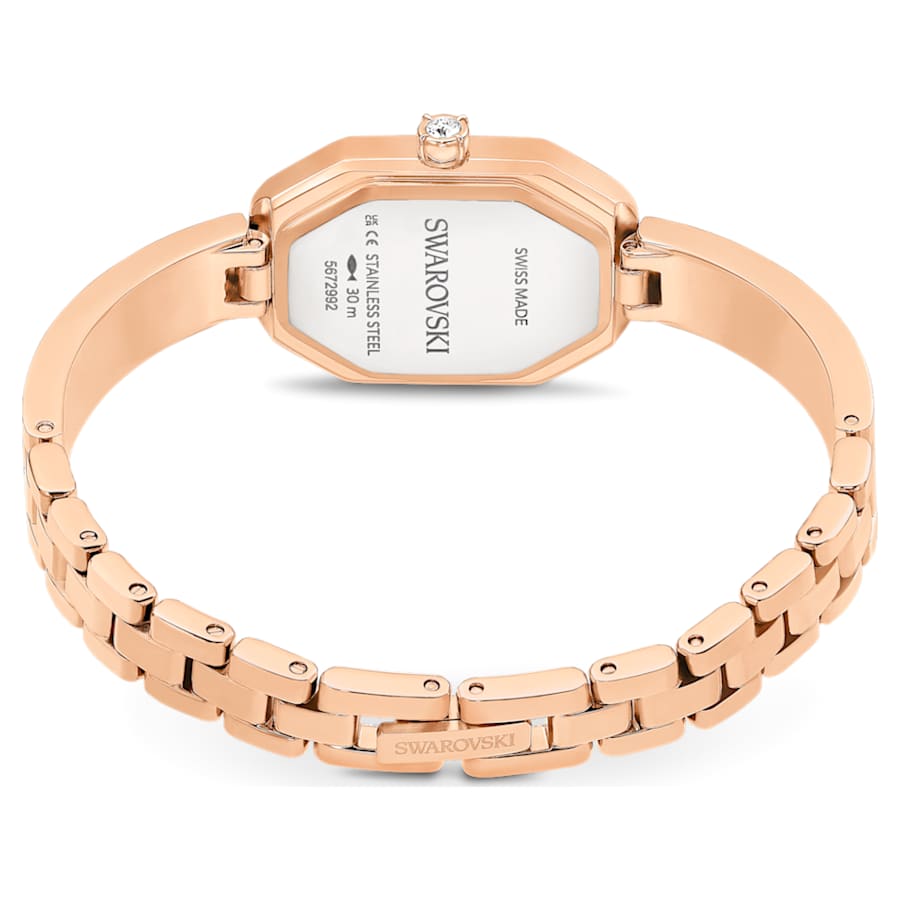 RELOJ SWAROVSKI DEXTERA BANGLE, BRAZALETE DE ACERO INOXIDABLE PVD TONO ORO ROSA, ESFERA BLANCA, MOVIMIENTO CUARZO, CAJA 31 X 19 MM, MUJER