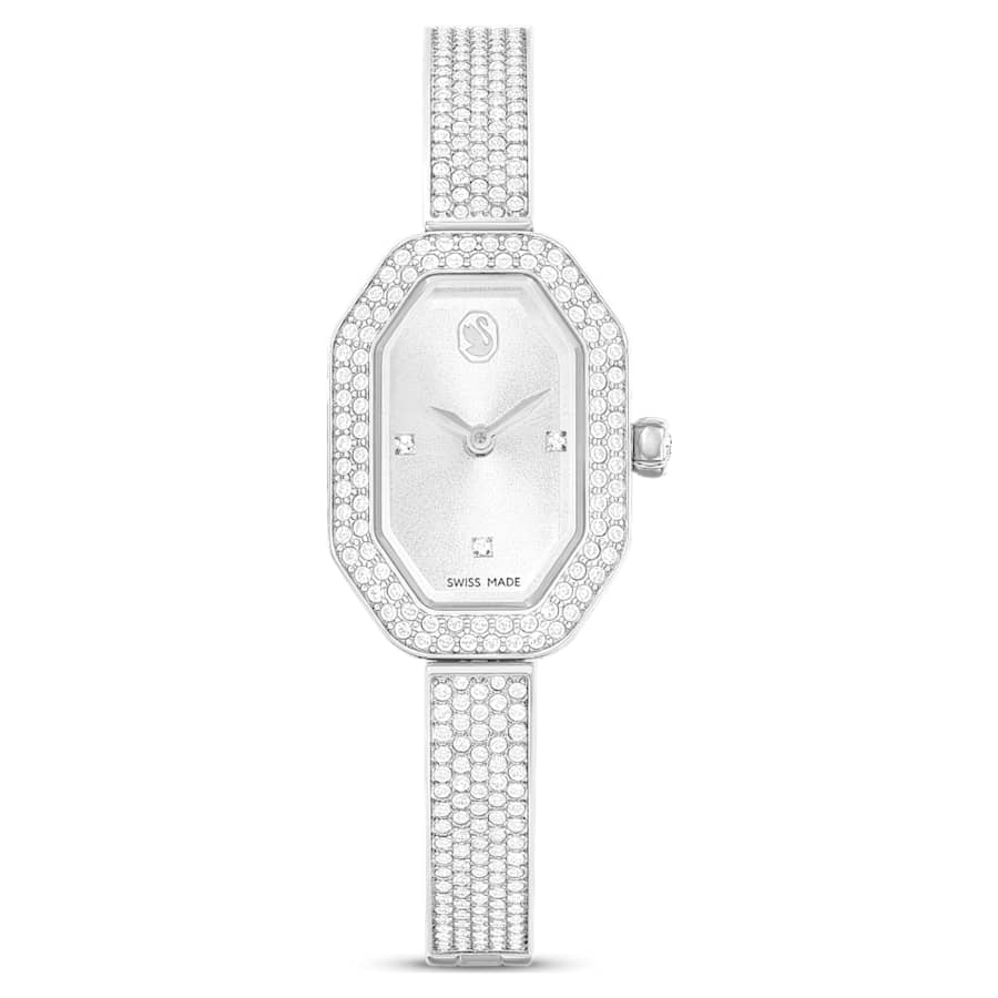 RELOJ SWAROVSKI DEXTERA BANGLE, BRAZALETE DE ACERO INOXIDABLE, ESFERA PLATEADA, MOVIMIENTO CUARZO, CAJA 1 1/4 X 3/4 PULGADAS, MUJER