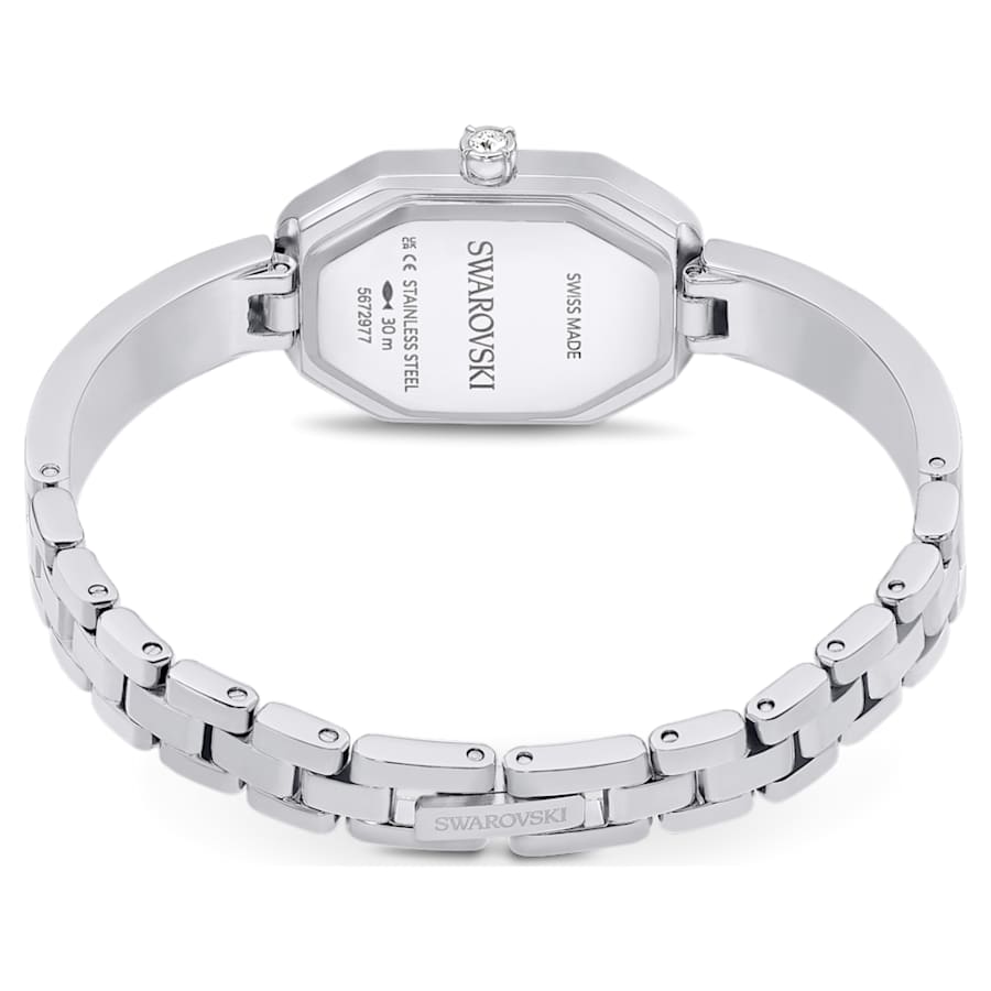 RELOJ SWAROVSKI DEXTERA BANGLE, BRAZALETE DE ACERO INOXIDABLE, ESFERA PLATEADA, MOVIMIENTO CUARZO, CAJA 1 1/4 X 3/4 PULGADAS, MUJER