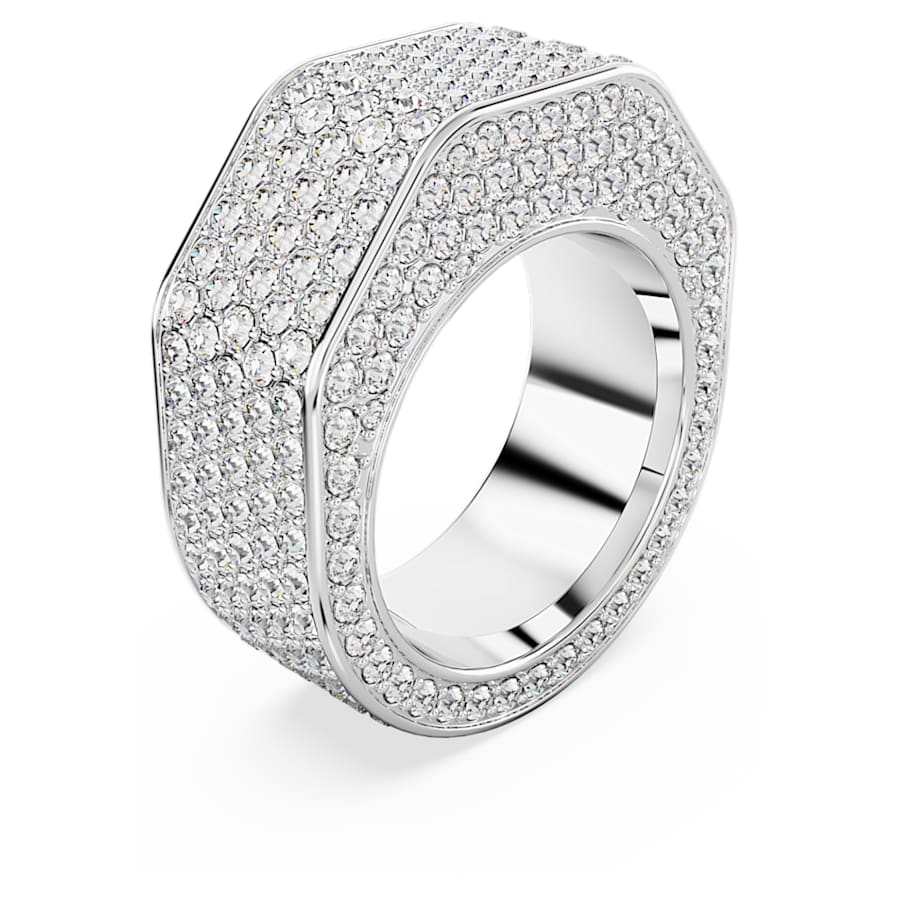 ANILLO SWAROVSKI DEXTERA FORMA OCTAGONAL, BLANCO, BAÑO DE RODIO