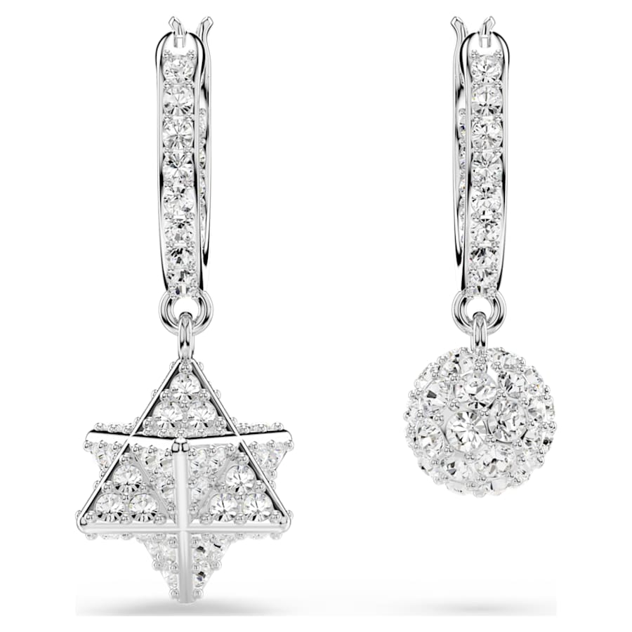 ARETES SWAROVSKI DEXTERA, DISEÑO MINI HOOP ESTRELLA, CRISTAL, BAÑO DE RODIO