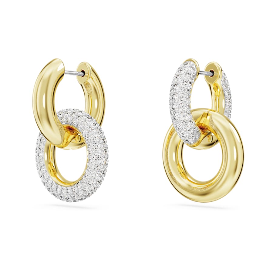 ARETES SWAROVSKI DEXTERA, DISEÑO HOOP INTERLINKED, BLANCO, BAÑO TONO ORO