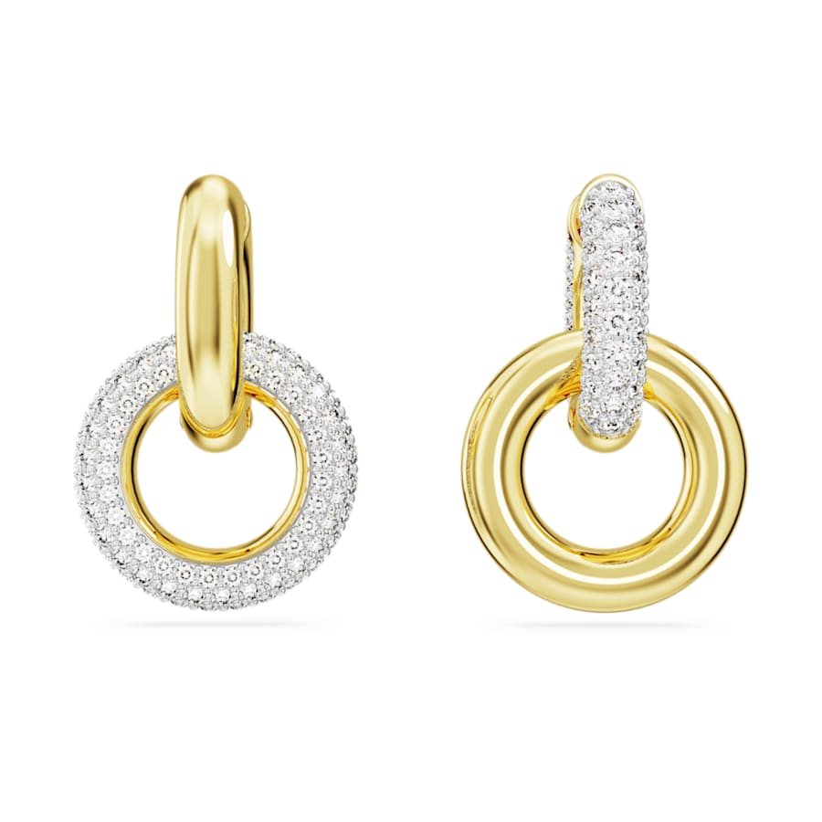 ARETES SWAROVSKI DEXTERA, DISEÑO HOOP INTERLINKED, BLANCO, BAÑO TONO ORO